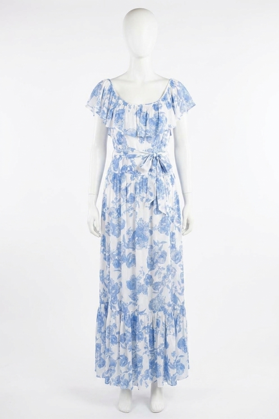 NEW BUDDYLOVE heather tea party off shoulder dress in blue floral print